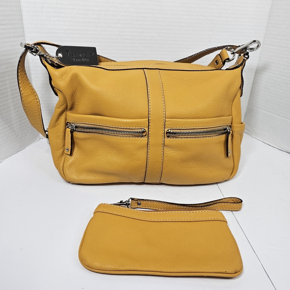 Tignanello Yellow Women's Purse Handbag Messanger Bag Leather